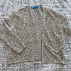 Tori Richard Beige Open-Knit Diamond Pattern Cardigan